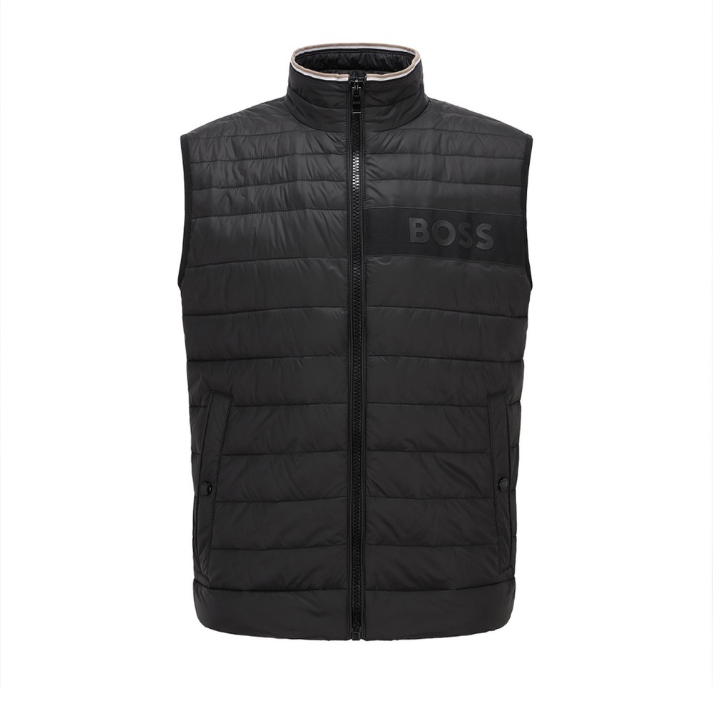 Boss Black Quilted Sleeveless Puffer Vest with Subtle Logo